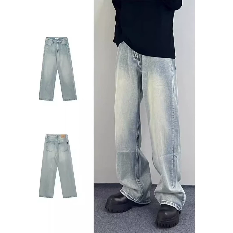 Свободные прямые джинсы oversize, ретро американский стиль, стоунвош синие, S–3XL