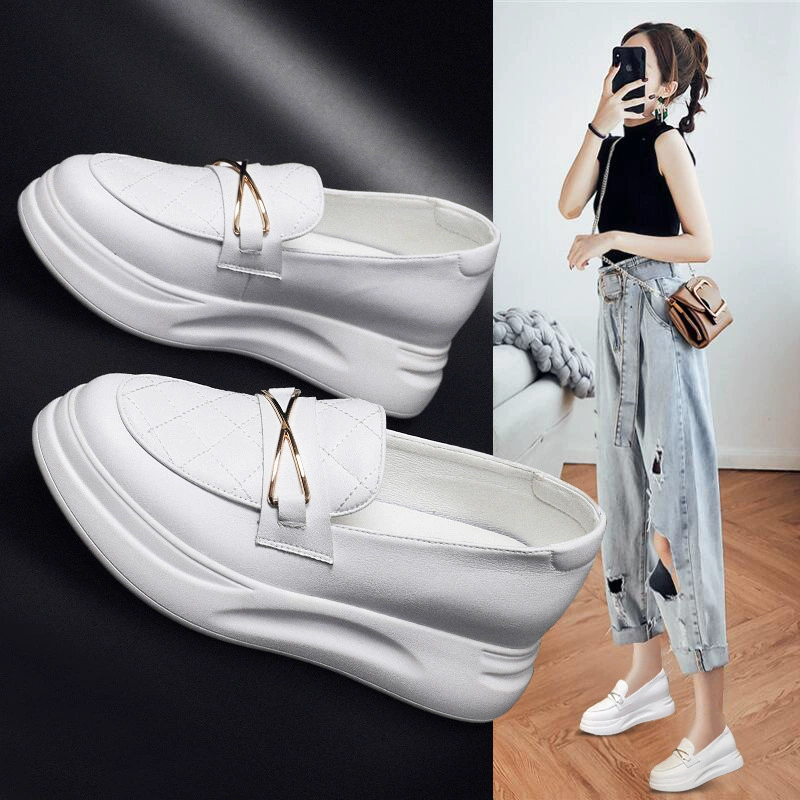 Женские лоферы на невидимой танкетке для увеличения роста, весна 2023, из натуральной кожи, повседневная обувь, двойного назначения, женские сандалии, женские балетки из натуральной кожи