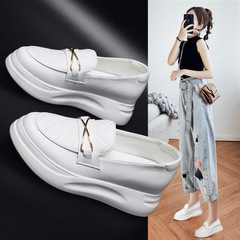 2023春款隱形內增高樂福鞋女真皮小皮鞋懶人兩穿女涼鞋一件代發