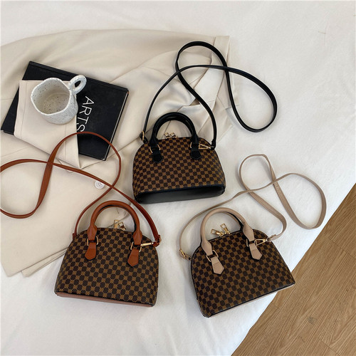 Early Spring  New Retro Texture Handheld Shell Bag Stylish Solid Color Minimalist Checkered Fashion Shoulder Bag