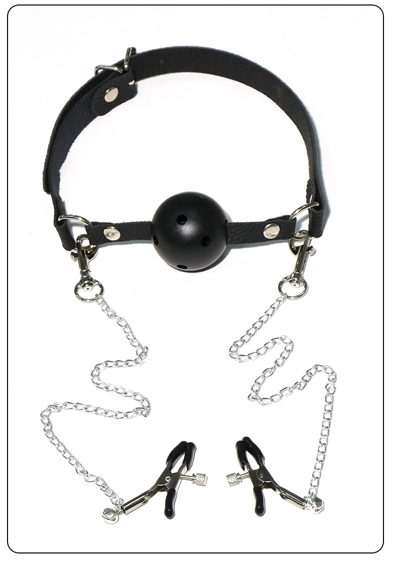 PU Bondage Restraint Set with Mouth Plug and Nipple Clamps for Couples — detail image 25