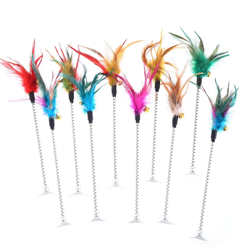 Игрушка для кошек Hachi: дразнилка-удочка с присоской, мягкой пружиной и перьями, хит продаж, популярный товар, с колокольчиком