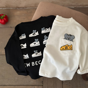 2025 Autumn and Winter Children's Clothing Japanese Style T-Shirts for Small and Medium-Sized Children Hetian Cloth Boys' Clothing One-Piece Drop Shipping Girls Long-Sleeved Ready Stock