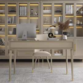 美式轻奢实木家用书桌现代简约小户型香槟金写字台电脑桌工厂直销