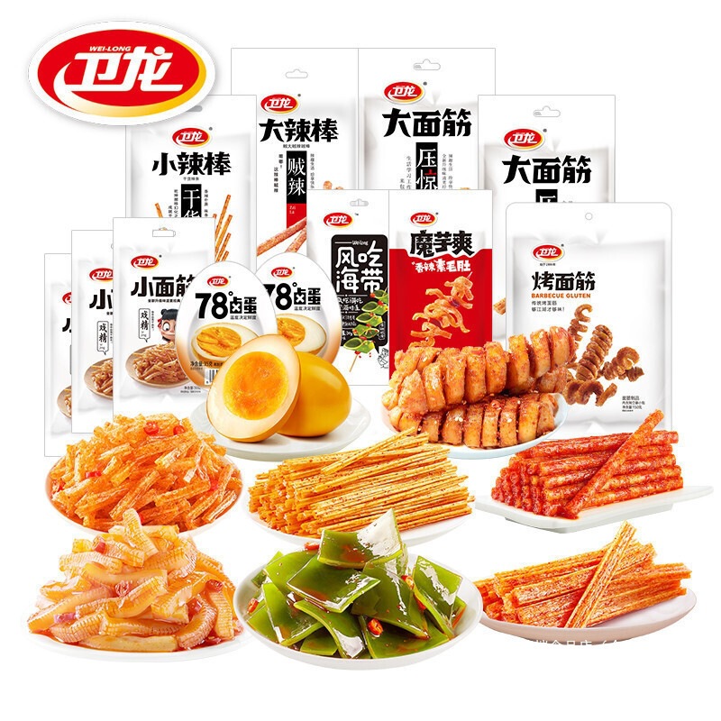 卫龙大面筋风吃海带小辣棒魔芋爽素毛肚亲嘴烧辣条素肉豆制品河南