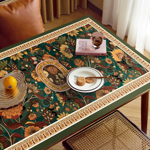 Light Luxury Retro High-End Leather Silicone Tablecloth Heatproof Waterproof Oilproof Wash-Free Dining Mat Coffee Table Mat Rectangle