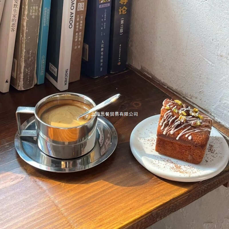 Ins Retro Coffee Cup and Saucer Set Designer Stainless Steel High-End Mug Office Cup Exquisite