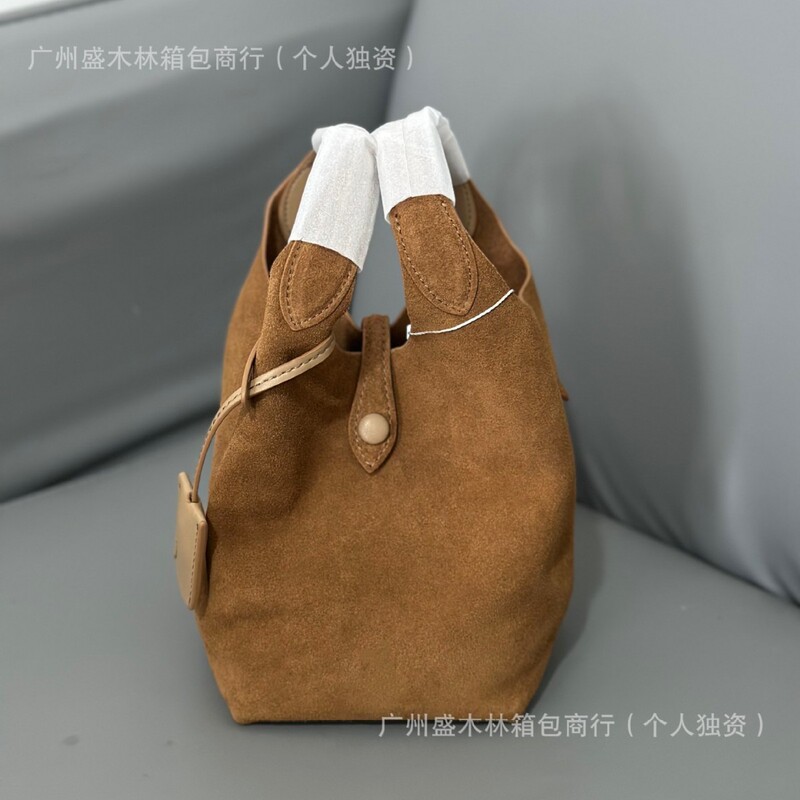2025拉夫老钱风磨砂麂皮菜篮子跨境大容量复古水桶包手提斜挎女包|undefined
