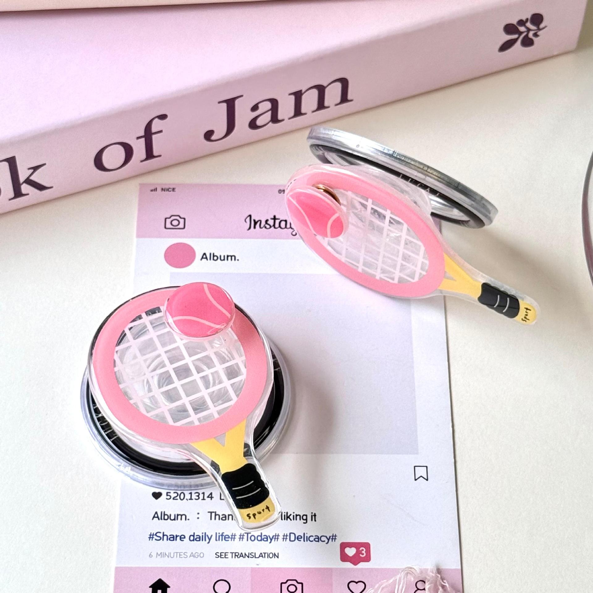 New Korean Ins Black and Pink Tennis Racket Magsafe Magnetic Airbag Bracket Rotatable Snap Support Bracket