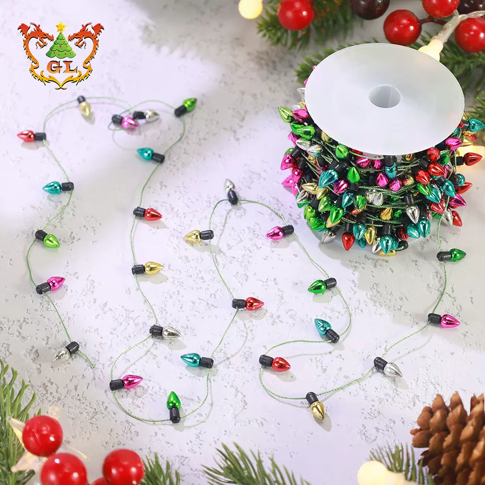 跨境圣诞灯泡串塑料电镀明苯彩色迷你小灯串不亮灯装饰品挂件批发