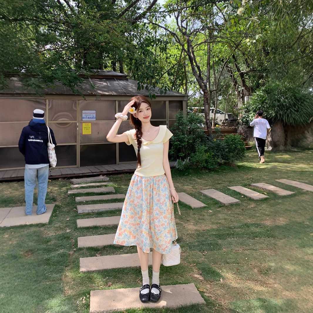 EIA一尧【甜梨日记】娃娃领短袖上衣女夏甜美温柔显瘦少女短款T恤