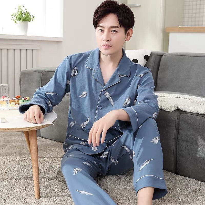 Pijamas de algodón para hombres primavera y otoño pantalones de mangas largas 2024 nuevo tipo de ropa casera de tamaño grande se puede usar fuera