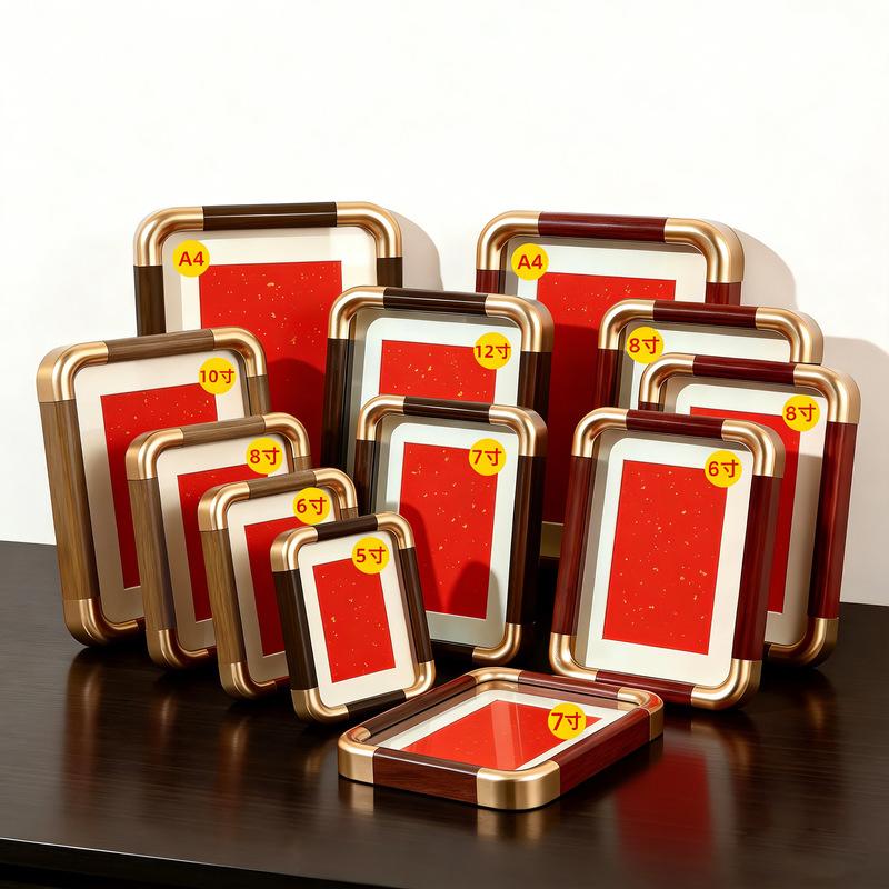 New Chinese-Style Rounded Corner Hollow Picture Frame, Customizable Size, Calligraphy and Painting Outer Frame, Wall-Mounted, Red Background with Gold Sprinkles, Empty Frame for Mounting, High-End Feel