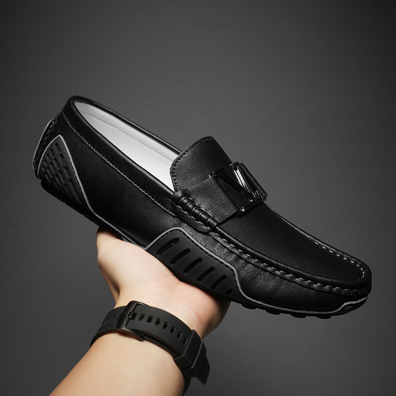 Zapatos de cuero verdaderos de primavera y verano transpirables, zapatos de cuero casuales, zapatos de conducción grandes para hombres.