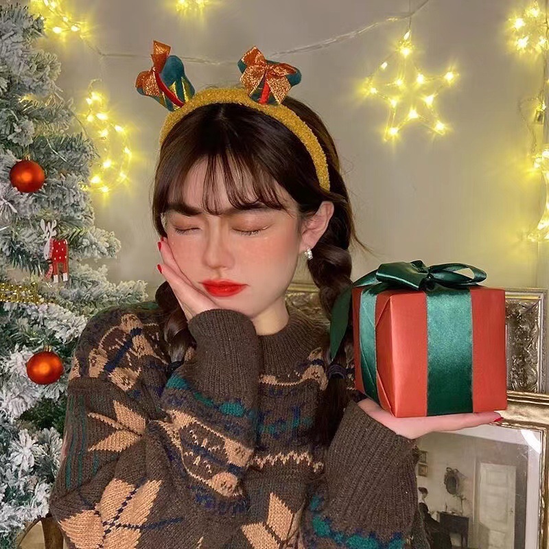 Women'S Gender Handmade Design Chinoiserie Style Chinoiserie Christmas Tree Santa Claus Cloth Handmade Hair Band 1 Piece