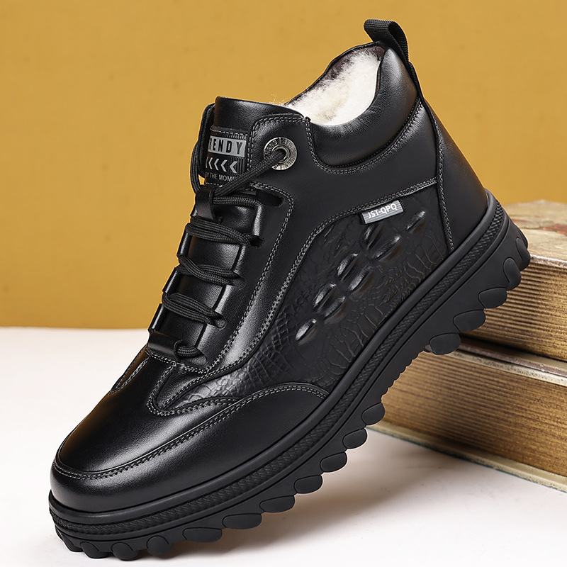Новые зимние мужские туфли из натуральной кожи, шерсти, хлопка, теплые плюс бархат и утолщенный мех, универсальная повседневная мужская обувь в северо-восточном стиле