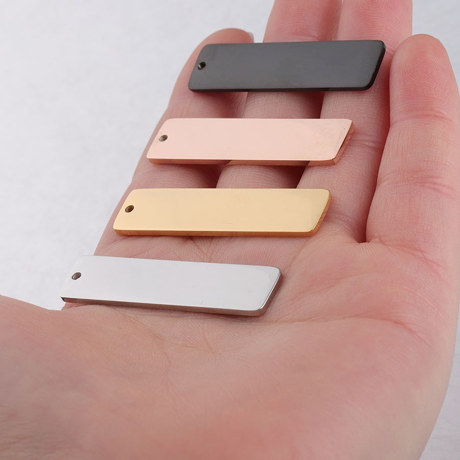 Pendant Jewelry Making Type 40 * 10mm Jewelry Making Size 1 Piece 40 * 10mm Hole 1~1.9mm 304 Stainless Steel Customization Laser Engraving Solid Color Rectangle Pendant Pendant