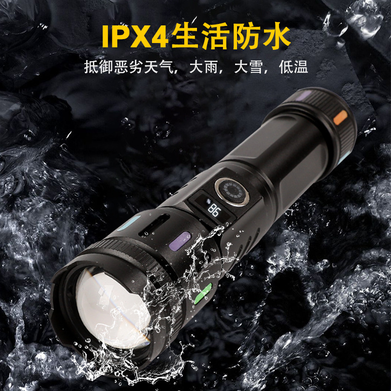 Lintera de luz al aire libre transfronteriza recargable telescópica zoom digital láser blanco tira fluorescente antorcha de luz