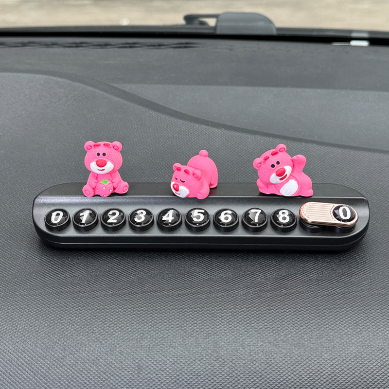 Strawberry Bear Auto Número de estacionamiento temporal Modelo femenino lindo Coche móvil Tarjeta de teléfono Decoración del coche Decoración del coche