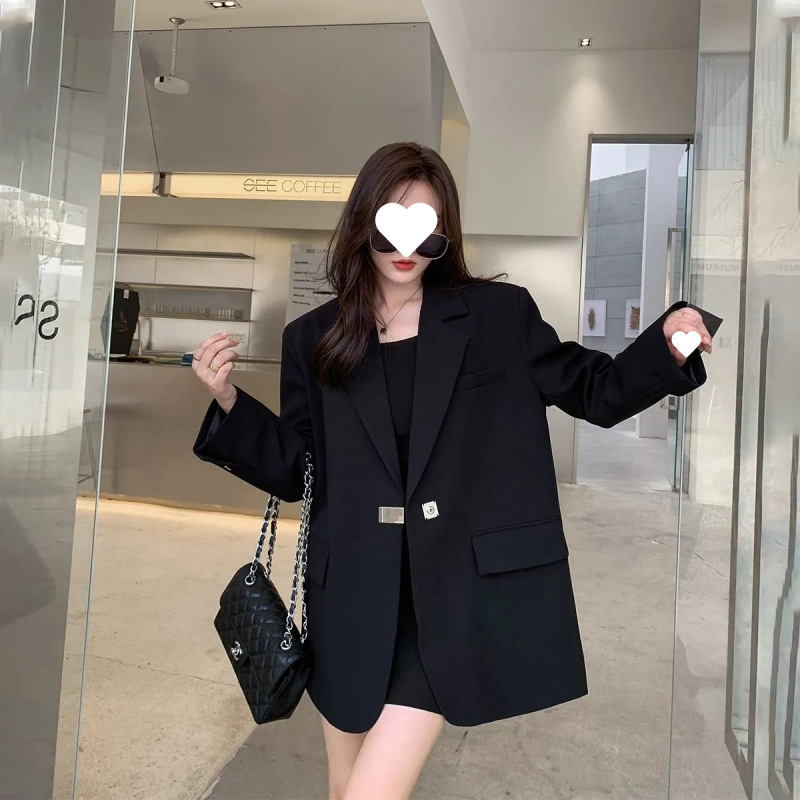 黑色西装外套女2025春秋装气质宽松显瘦高级感休闲小香风西服上衣|undefined