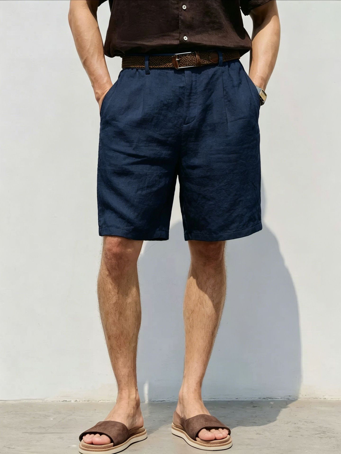 Shorts en lin pour homme respirant coupe ample style décontracté_voghion.com