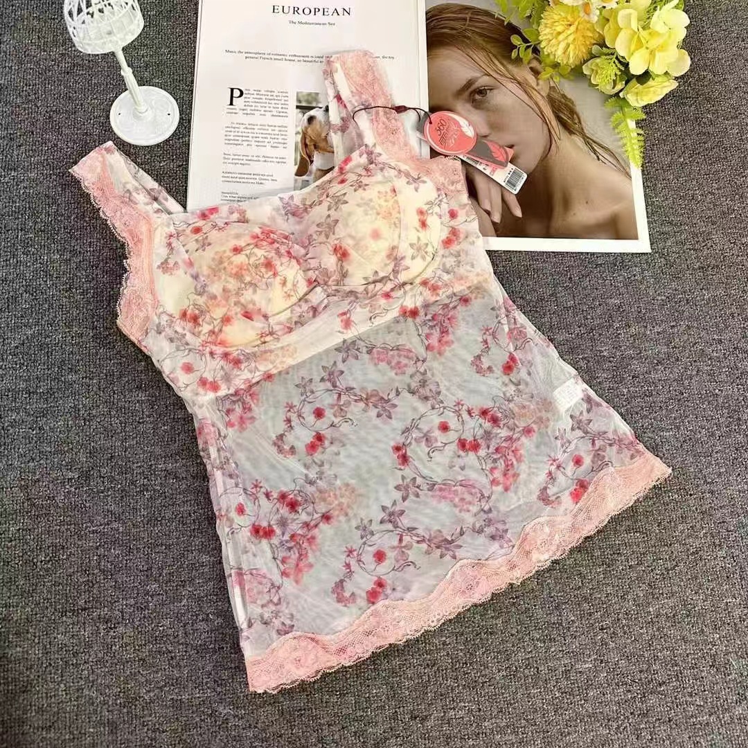 Nuevo encaje de alta calidad, chaleco de mujer sin anillo de acero, sujetador cómodo, ropa interior deportiva para dormir, mujer al por mayor.