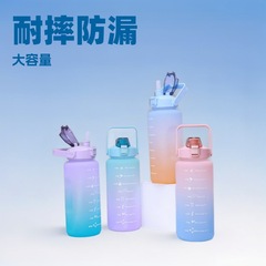 跨境爆款磨砂水杯夏季大容量2升女生带吸管便携运动太空杯批发