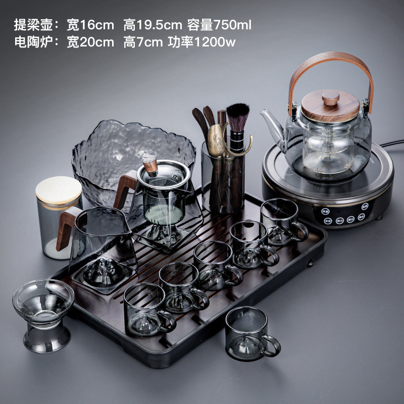 15개의 머리 재, 산 전망대, 컵, 다도 항아리, 세척된 검은 접시, 검은 고전 난로 리프팅 빔