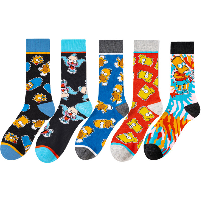 Socks cotton men's four seasons animation fashion socks wholesale Simpsons Amazon ins manufacturers European and American foreign trade socks