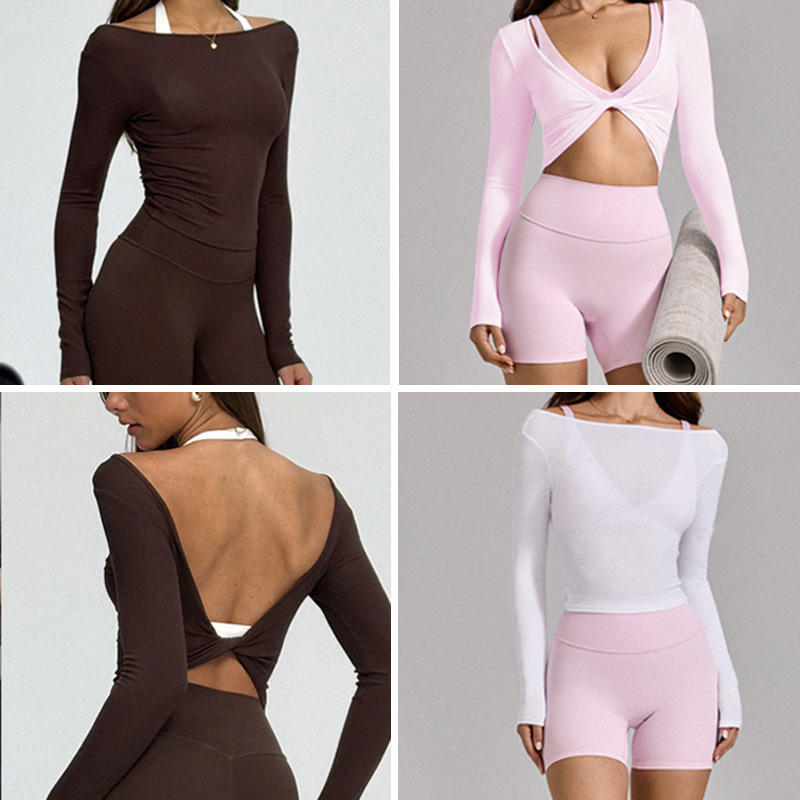 European and American Foreign Trade Cross-Border Yoga Cover-Up for Women, Naked-Feel Quick-Dry Skin-Friendly Sports Fitness Long-Sleeve Versatile Dance Top