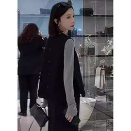 时尚秋冬新款欧货简约高级感套装女洋气无袖马甲修身打底衫半身裙