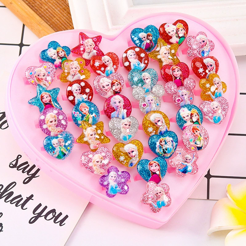 Children's Ring Set, multi-piece cartoon princess jewelry with gems, assorted boxes