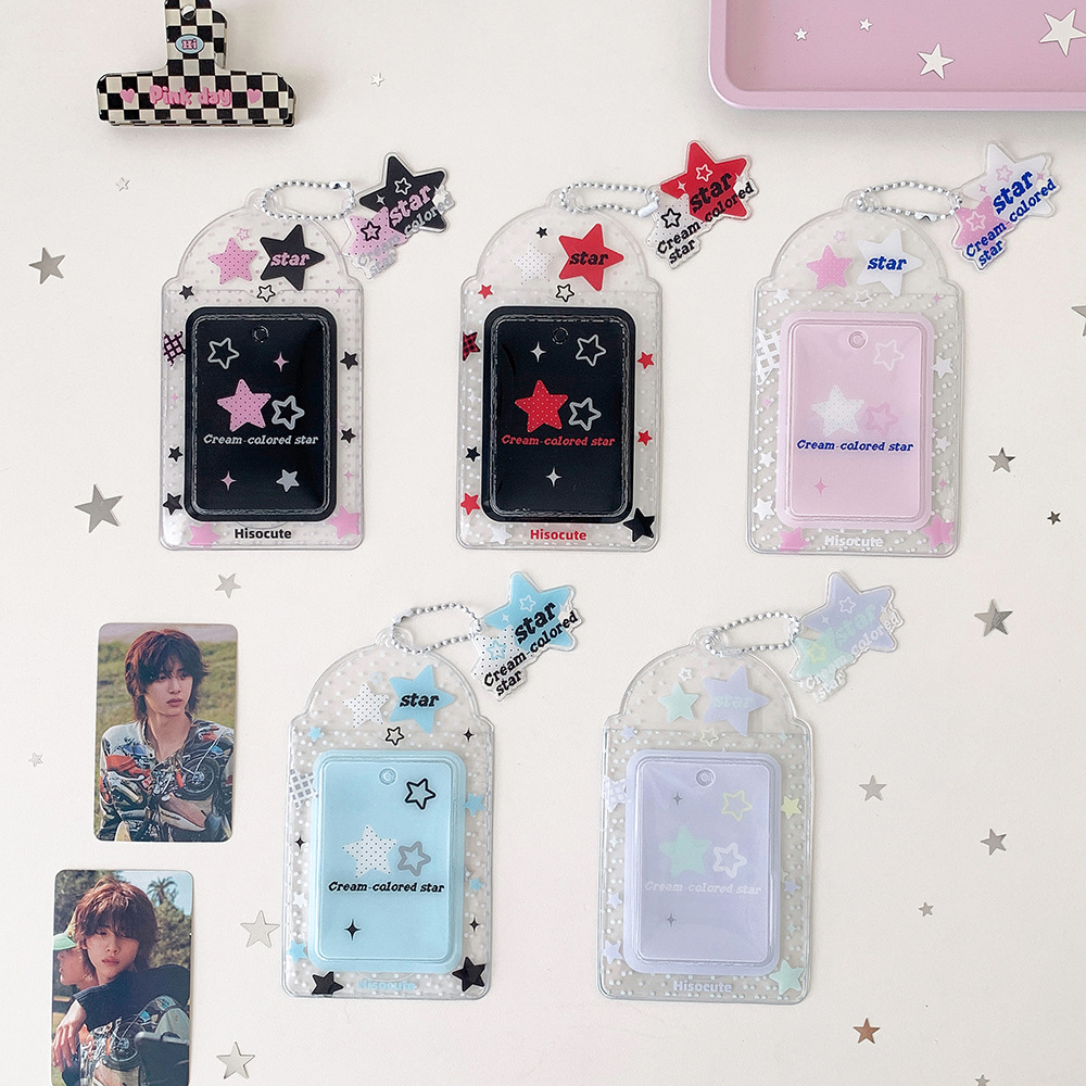 Summer Girl Transparent Star Dot Card Holder 3inch Star-Chasing Photo Card Display Pendant Card Holder Student Meal Card Pouch