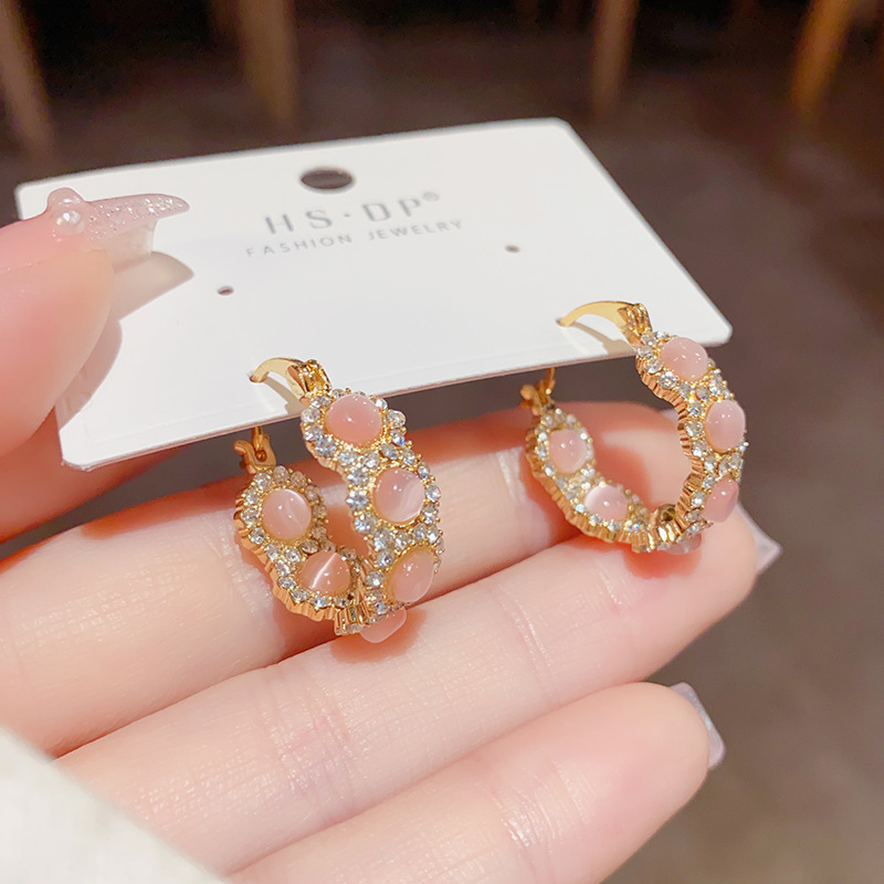 1 Pair Elegant Sweet Geometric Solid Color Plating Copper Opal Zircon 14k Gold Plated Earrings display picture 6