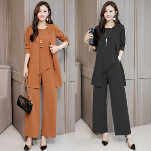 Three-color in stock autumn and winter fashionable elegant wide Lady slimming age-reducing plus size suit women's three-piece suit
