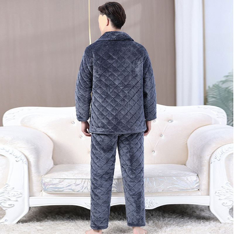 (2개) 겨울 남성 벨벳 두꺼운 3겹 퀼트 대형 겨울 남성 산호 벨벳 남성 잠옷 홈웨어 세트