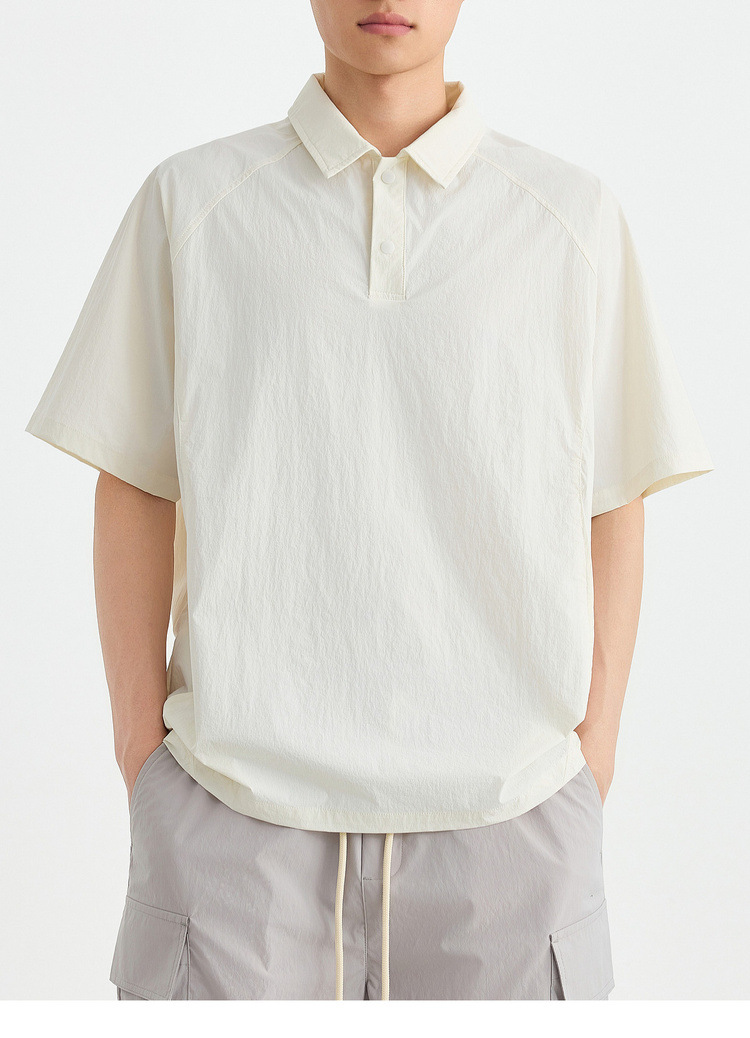 Áo polo nam tay raglan thể thao thành phố, chất liệu nhẹ khô nhanh — Màu trắng sữa chi tiết 18