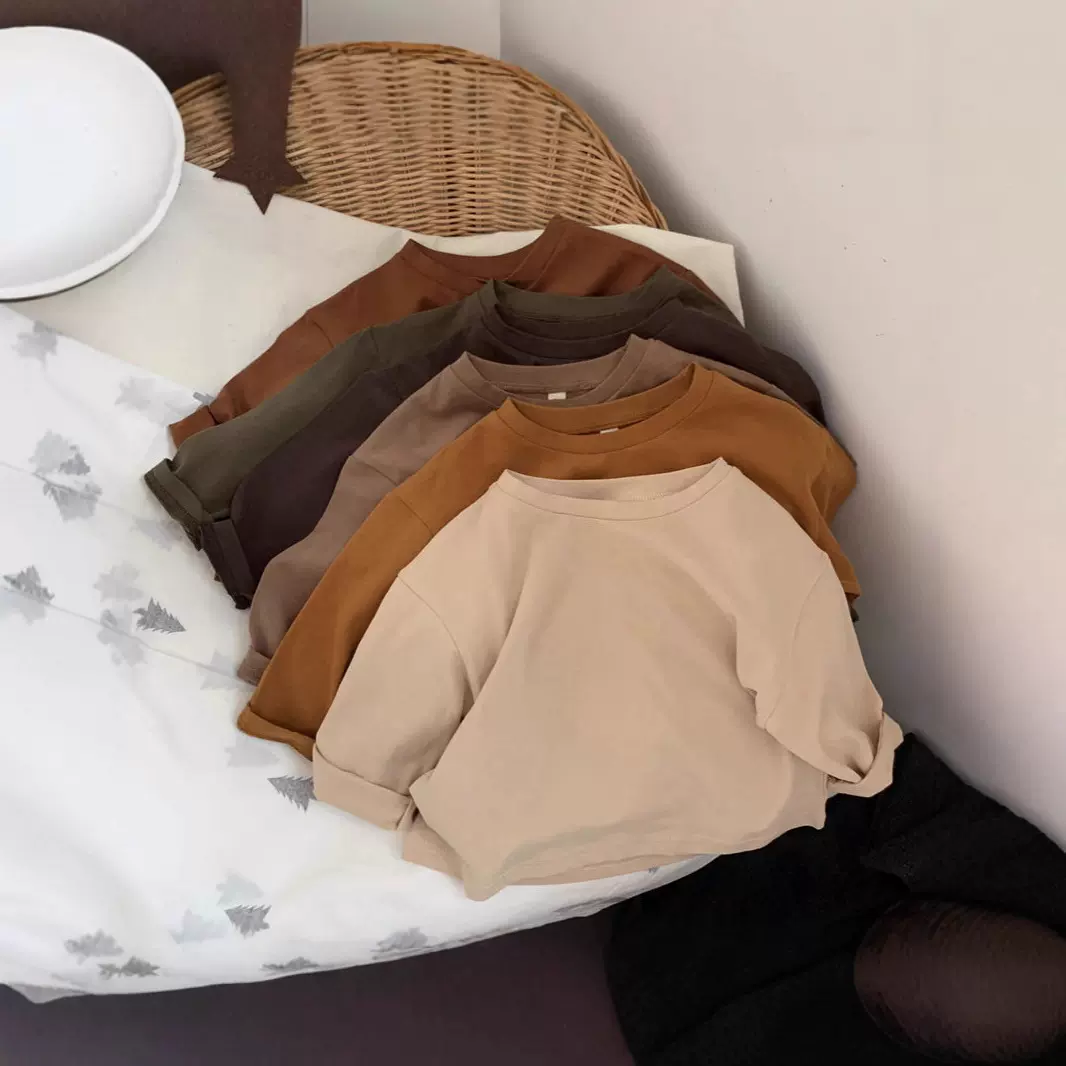 25咔叽色系韩版儿童棉长袖T恤男女宝宝亲肤软糥宽松打底衫春秋潮