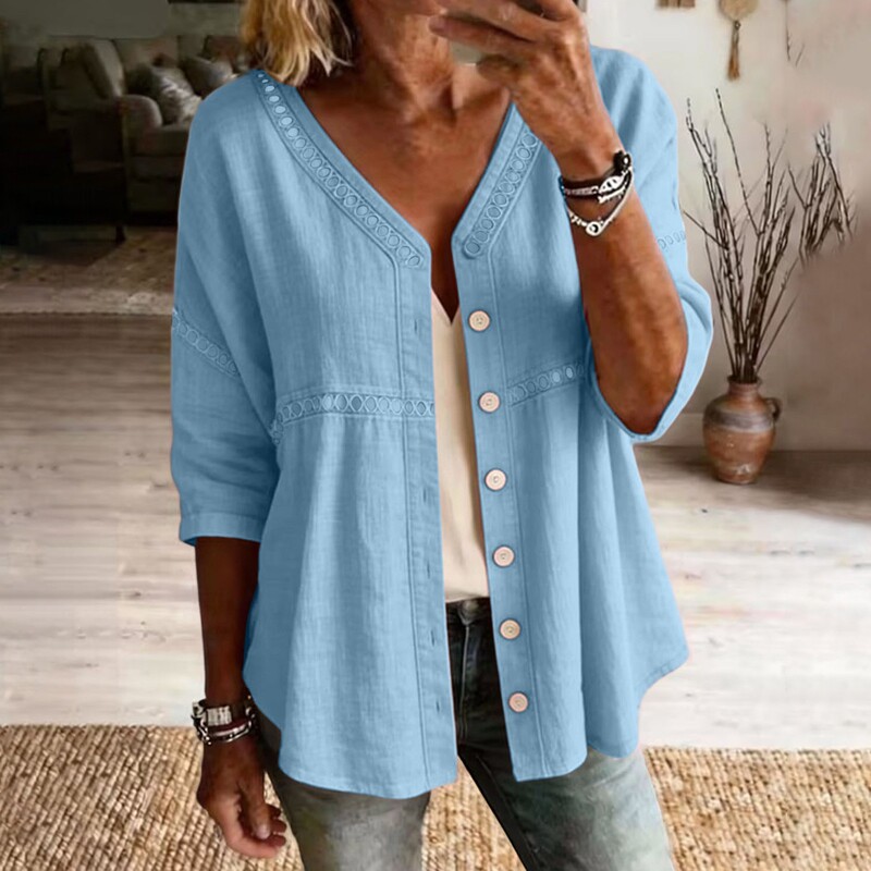 European and American Style Pure Cotton Casual Loose Lace Collar Short-Sleeved Top 150g