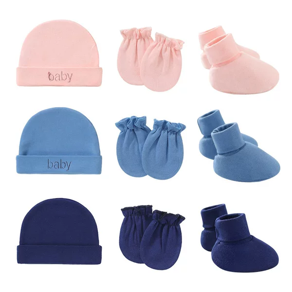 baby single-layer foreign trade European and American newborn tire cap anti-scratch gloves foot cover baby hat foot cover 821033