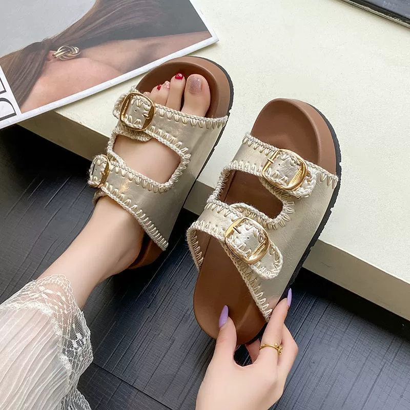 Ретро сандалии Birkenstock для женщин, летняя новая верхняя одежда, повседневные ленивые тапочки с открытым носком на толстой подошве