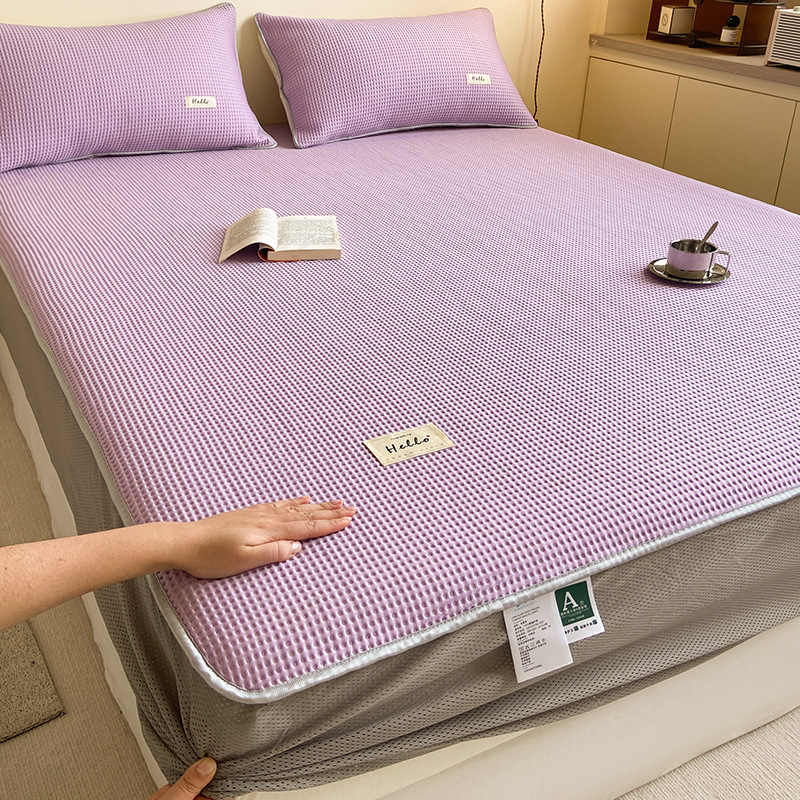 Cat Man Waffle Ge Silla de cama de seda de hielo Sombrilla de cama fresca de verano de una sola pieza Funda protectora de colchón nueva 2023