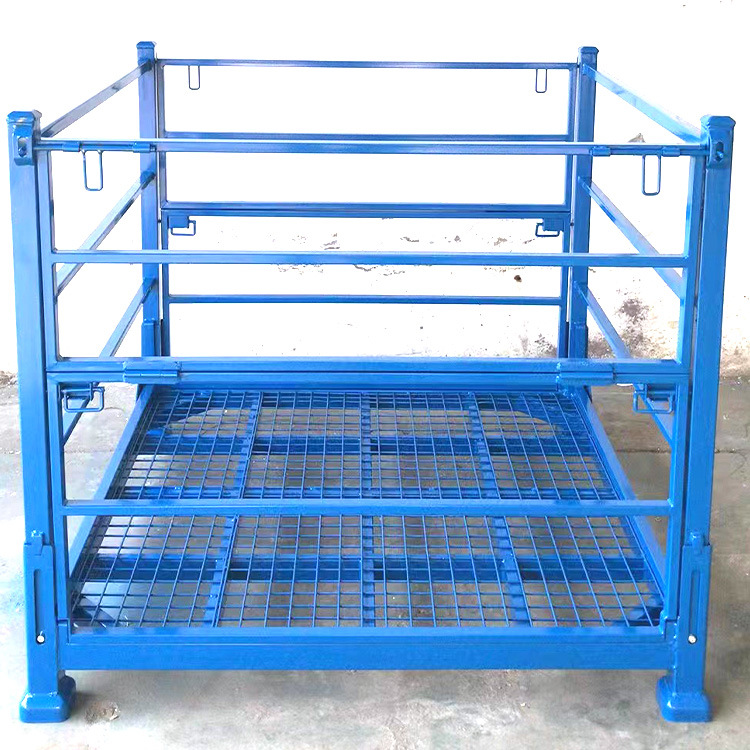 折叠物料框 厂家批发可堆垛金属周转框 现货供应可叉车搬运铁料架