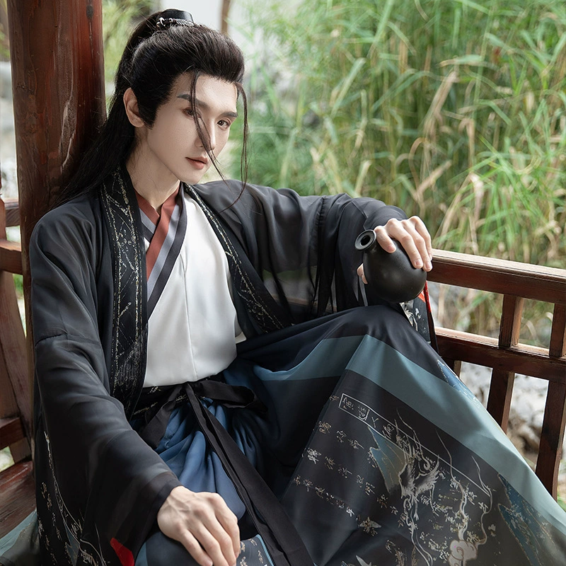Оригинальный Hanfu Men 2024 новая черная каллиграфия Вэй Цзиньфэн элегантный рыцарский костюм