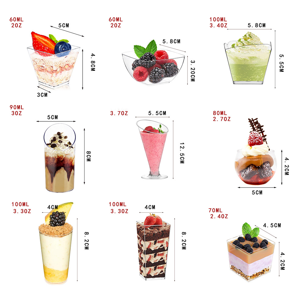 Cross-Border Tall Mousse Cups, Small Wine Glasses, Thickened Plastic Disposable Pudding Cups, Ice Cream and Dessert Cups