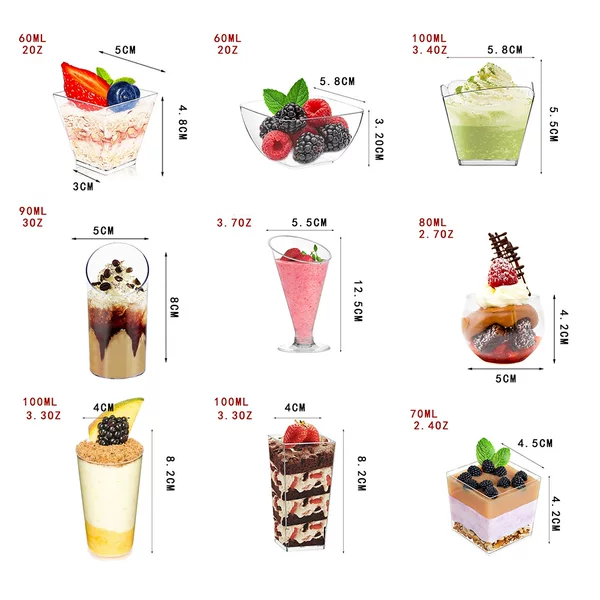 Cross-Border Tall Mousse Cups, Small Wine Glasses, Thickened Plastic Disposable Pudding Cups, Ice Cream and Dessert Cups
