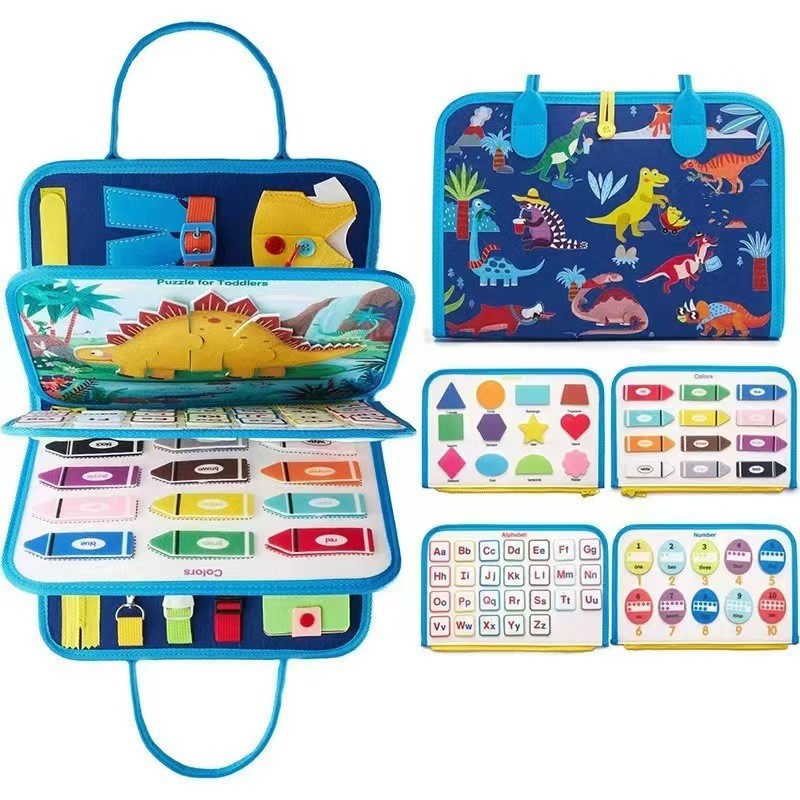 Tablero de aprendizaje de fieltro Montessori transfronterizo juguete dinosaurio educación temprana para niños habilidades para la vida práctica de vestir fieltro tablero ocupado