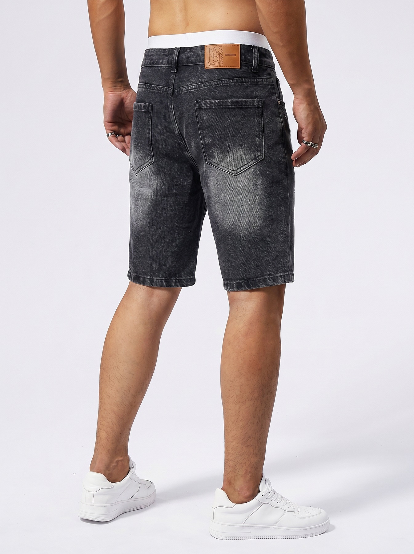 Men's Distressed Denim Shorts All-Seeing Eye Print American Streetwear Style Summer Baggy Cargo Jeans_viptrois.com