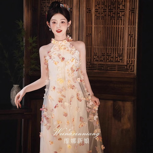 French Evening Dress Women's 2025 New Entry Luxury Niche High-end Engagement dress Mesh Toasting Dress Bridal Morning Gown