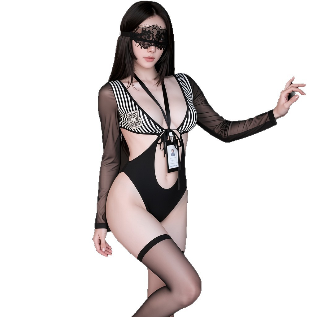 Hua Jiaoying Sexy Secretary Ολόσωμη φόρμα Γυναικεία ριγέ γιακά στενό κοστούμι Cosplay Σέξι εσώρουχα Δεν χρειάζεται να το βγάλετε